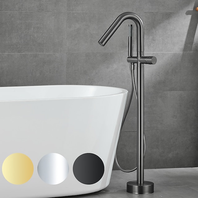  Bathtub Faucet Floor Mount Freestanding Tub Filler Brass High Flow Shower Faucets with Handheld Shower Mixer Taps Swivel Spout