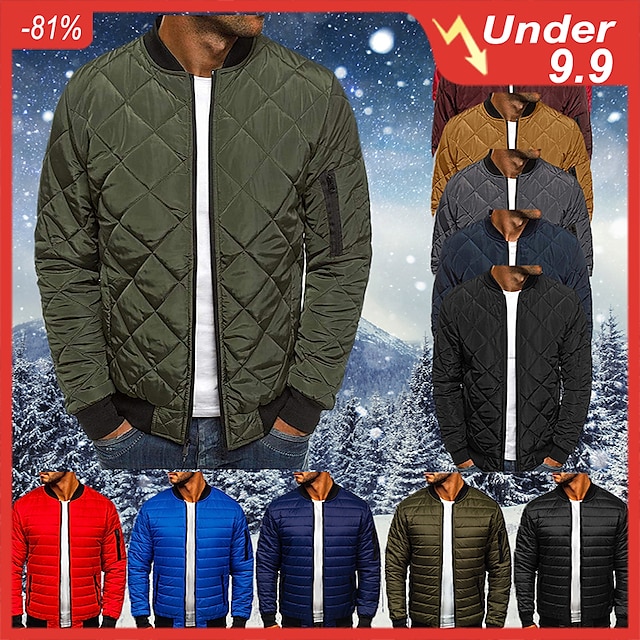  Men's Puffer Jacket Winter Jacket Winter Coat Padded Warm Casual Classic & Timeless Jacket Outerwear Solid Color Navy Wine Red ArmyGreen