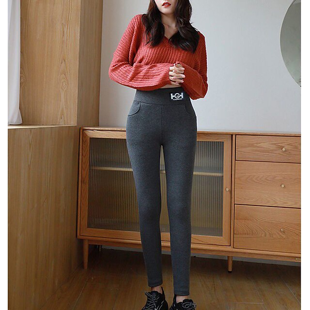  Women's Fleece Pants Leggings Sports Streetwear Full Length High Waist Solid Colored Tummy Control Butt Lift Warm High Elasticity Yoga Winter Dark Grey Black Winter
