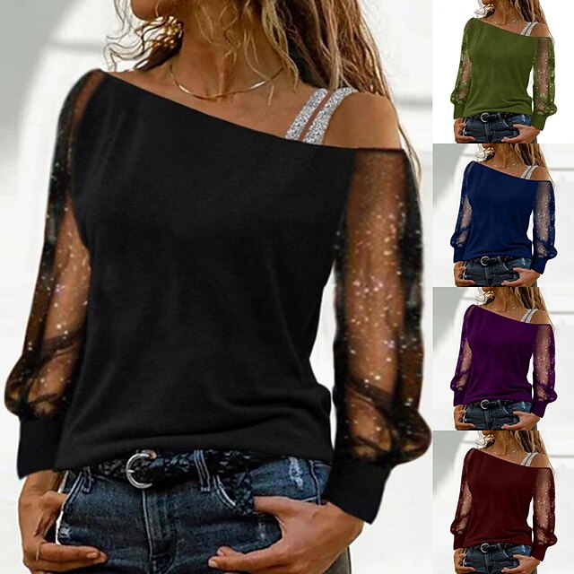  women‘s fashion clothing casual diagonal neck long sleeve top women sexy off shoulder loose t-shirt plus size