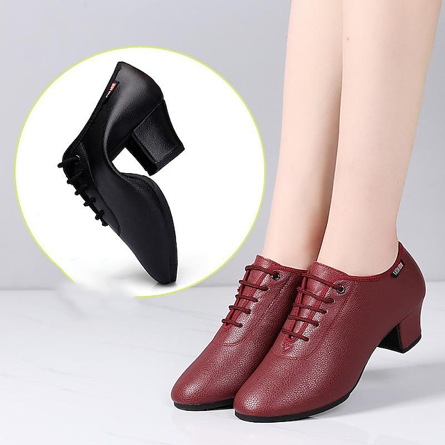  Women's Modern Shoes Practice Trainning Dance Shoes Line Dance Performance Training Party Heel Low Heel Black White Red