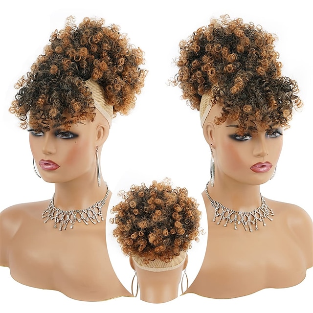 Afro Bladerdeeg Trekkoord Paardenstaart Met Kinky Krullend Haar Clip In