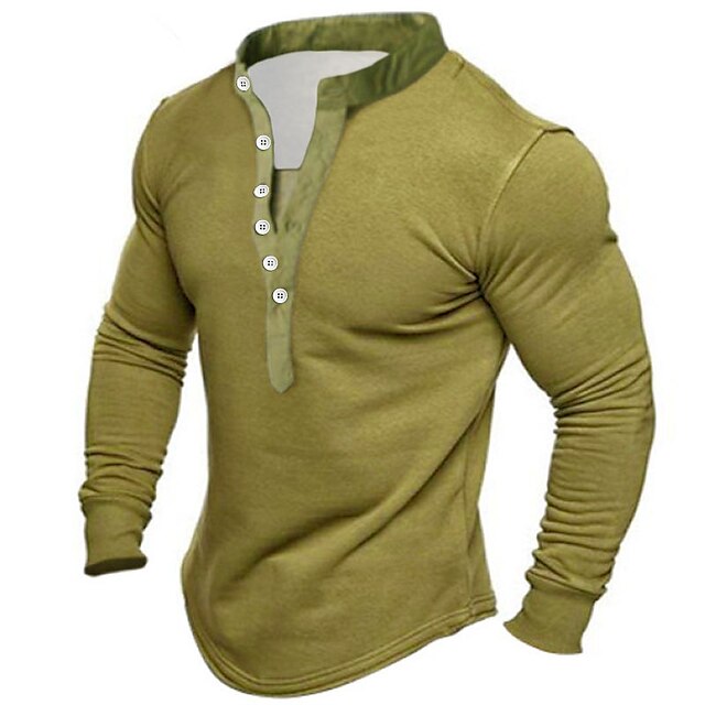  Men's Henley Shirt Plain Henley Street Casual Long Sleeve Button-Down Clothing Apparel Fashion Casual Comfortable