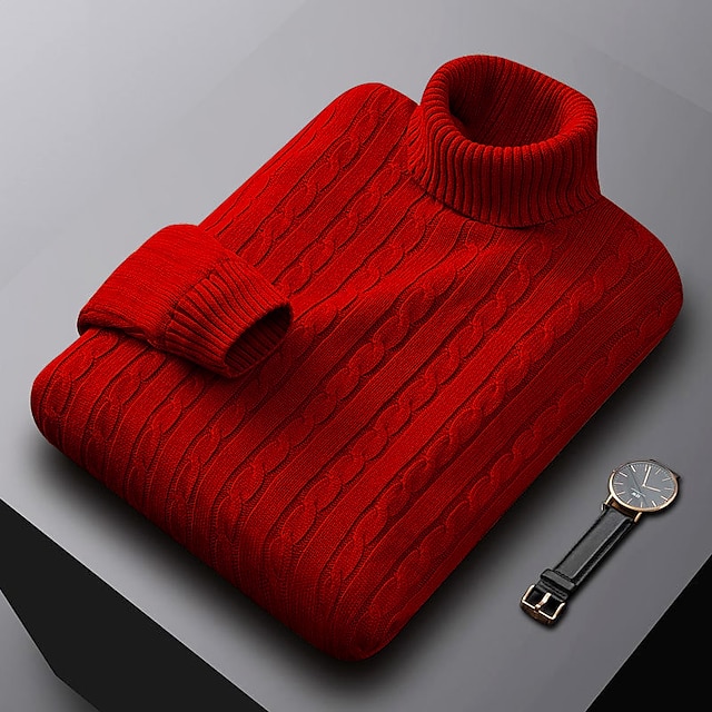 Men's Sweater Pullover Ribbed Cable Knit Cropped Knitted Solid Color ...