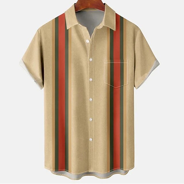  Weihnachtshemden, Herrenhemd, Weihnachtsmann, gestreift, Grafikdrucke, Turndown, Khaki, 3D-Druck, Weihnachten, Straße, kurze Ärmel, Button-Down-Druck, Kleidung, Mode, Designer, lässig