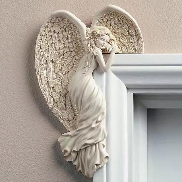 1 stk forløsningens engel, harpiks dørkarm dekoration, vækkede englevinger ornament englevinger ornamenter dørkarm dekoration harpiks vedhæng dekoration 16*10cm