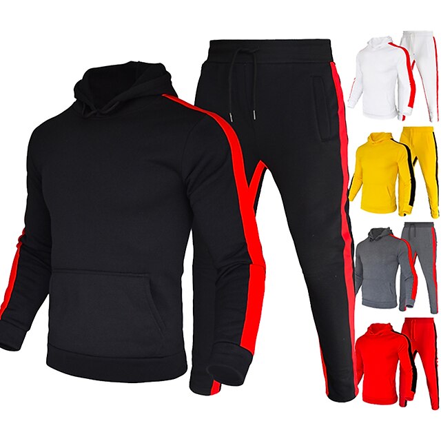  Men's Tracksuit Sweatsuit 2 Piece Street Winter Long Sleeve Thermal Warm Breathable Moisture Wicking Fitness Gym Workout Running Sportswear Activewear Stripes Black Yellow Red