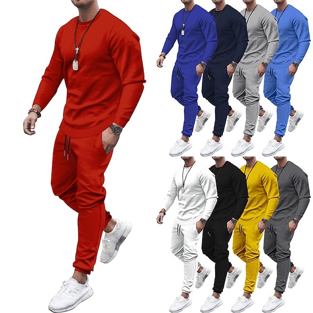  Men's T-shirt Suits Tracksuit Tennis Shirt Shorts and T Shirt Set Set Solid Colored Crew Neck Outdoor Street Long Sleeve Drawstring 2 Piece Clothing Apparel Sports Designer Classic Casual