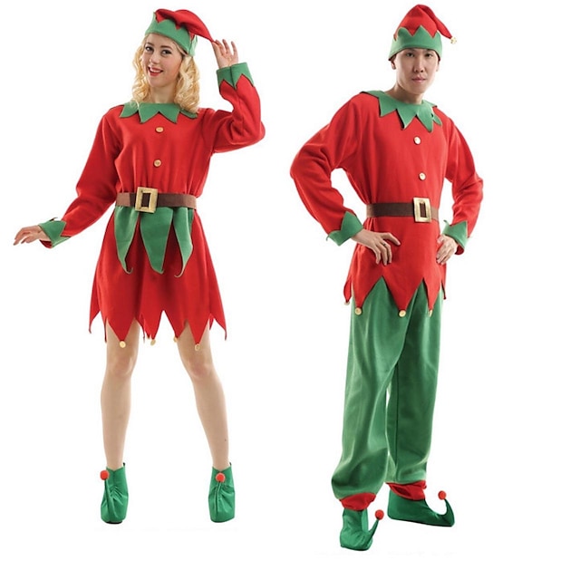  Santa Claus Elf Outfits Fancy Christmas Dress Men's Women's Boys Girls' Christmas Christmas Christmas Eve Kid's Adults' Party Christmas Velvet Top Dress Pants Hat
