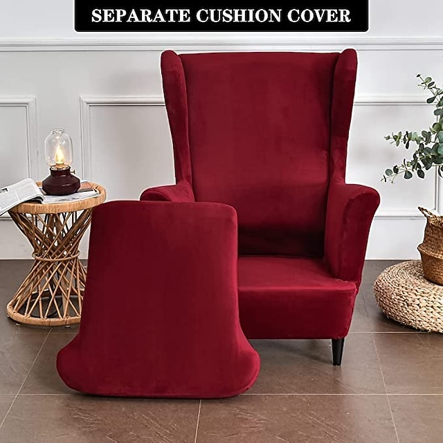 Velvet Stretch Wingback Chair Cover Wing Chair Slipcovers Spandex Fabric Wingback Armchair