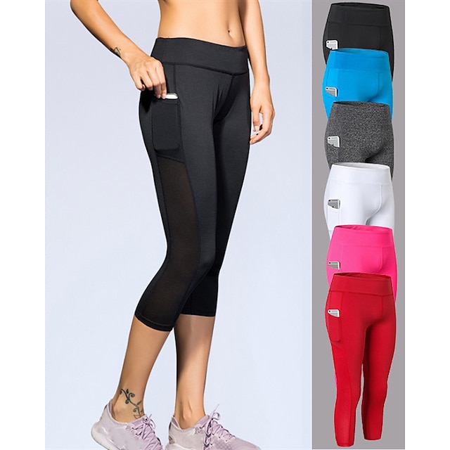  Women's Running Tights Leggings Running Capri Leggings Patchwork with Phone Pocket 3/4 Tights Sports & Outdoor Athletic Spandex Breathable Sweat wicking Fitness Gym Workout Running Sportswear