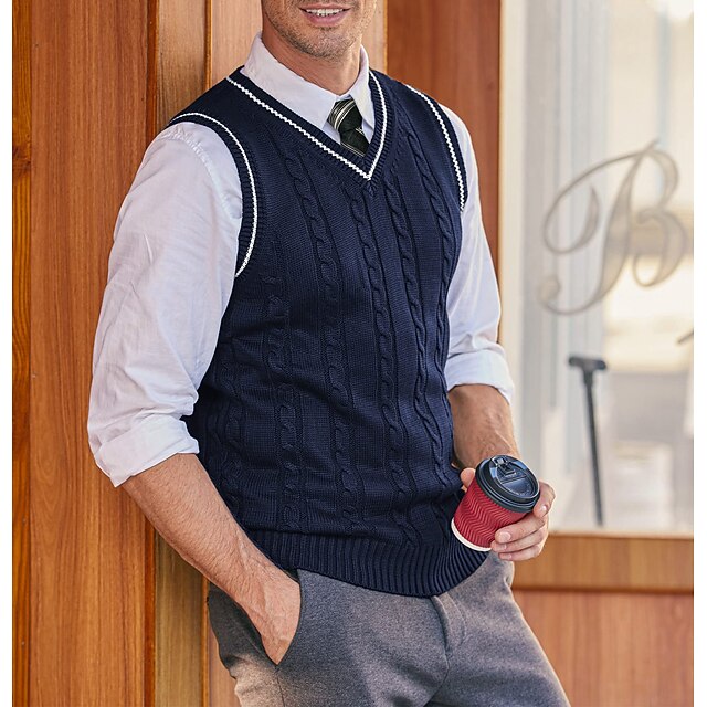 Men's Sweater Vest Pullover Sweater Jumper Cable Knit Layered Glitter ...