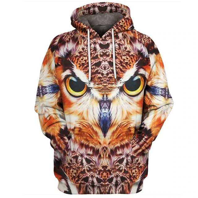 Men's Owl Graphic Prints Hoodie Hoodies Sweatshirt Streetwear Basic Long Sleeve Hooded Daily Sports Orange Print Spring &  Fall Designer2