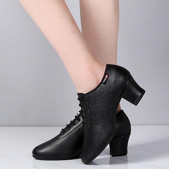 Women's Black Lace-Up Dance Shoes – PU Leather Latin Ballroom Practice Shoes with Low Heel, Comfortable & Durable for Professional Performance & Training 11