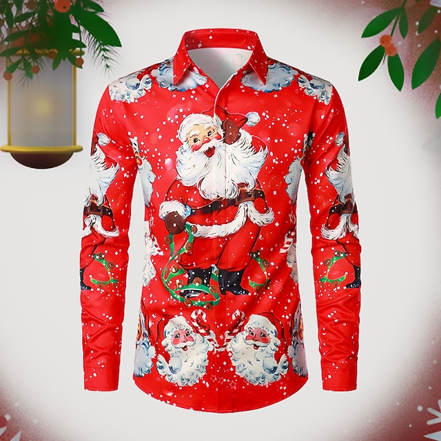  chemises imprimées père noël pour hommes chemises père noël imprimés graphiques rabattu blanc / noir vert vert clair noir / rouge rouge impression 3D rue manches longues boutonnée vêtements imprimés