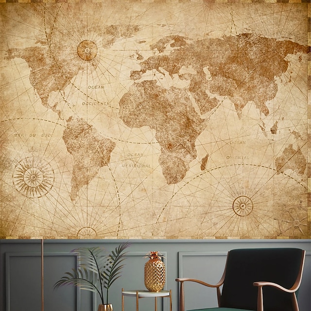 World Map Wallpaper Mural Wall Covering Sticker Peel and Stick Removable PVC/Vinyl Material Self Adhesive/Adhesive Required Wall Decor for Living Room Kitchen Bathroom