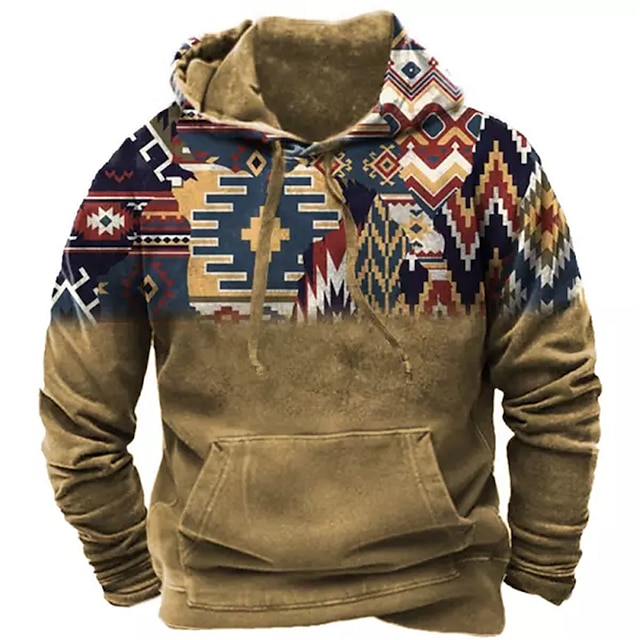 Men's Pullover Hoodie Sweatshirt Brown Hooded Bohemian Style Graphic ...