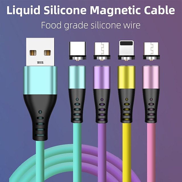  USB C-kabel Lynkabel Mikro USB kabel 3,3 fot 6,6 fot USB A til Lightning / mikro / USB C 2.4 A Ladingskabel Hurtiglading Holdbar 3 i 1 Magnetisk Til Samsung Xiaomi Huawei Tilbehør til mobiltelefon