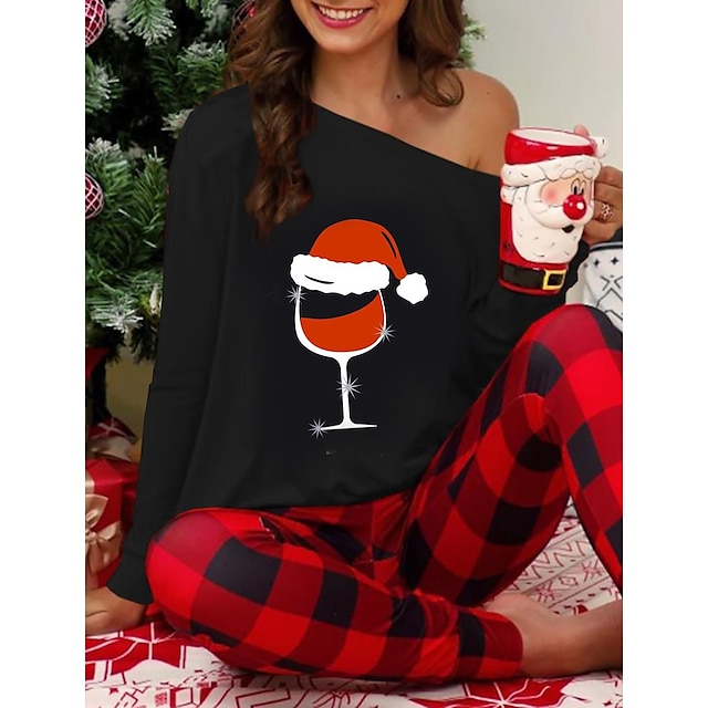 Women's Plus Size Christmas Pajamas Sets Grid / Plaid Fashion Comfort ...
