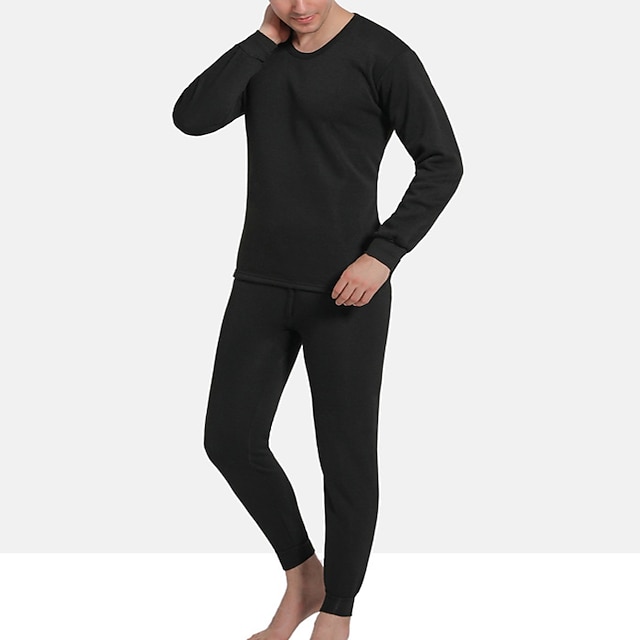Men's Thermal Underwear Sleepwear Thermal Set Pure Color Basic Fashion