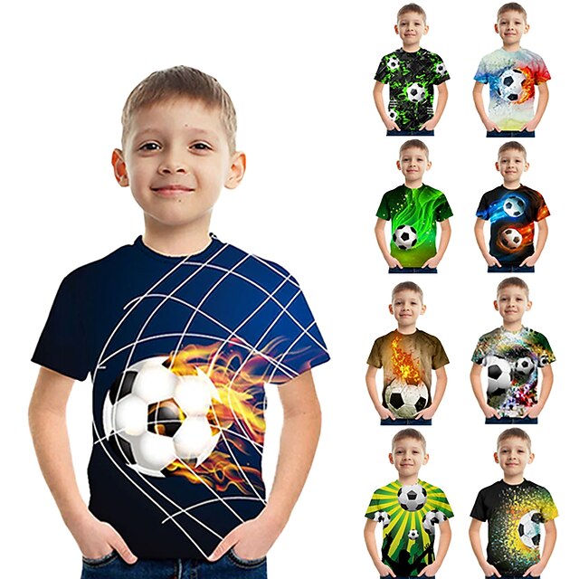 男の子 3D カラーブロック サッカー Tシャツ 半袖 3Dプリント 夏 活発的 かわいいスタイル ストリートファッション ポリエステル レーヨン 子供 3〜12年 学校 アウトドア 日常