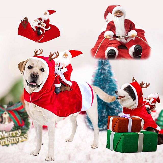  Dog Costume,Santa Dog Costume Christmas Pet Clothes Santa Claus Riding Pet Cosplay Costumes Party Dressing Up Cats Dog Cat Costume for christmas