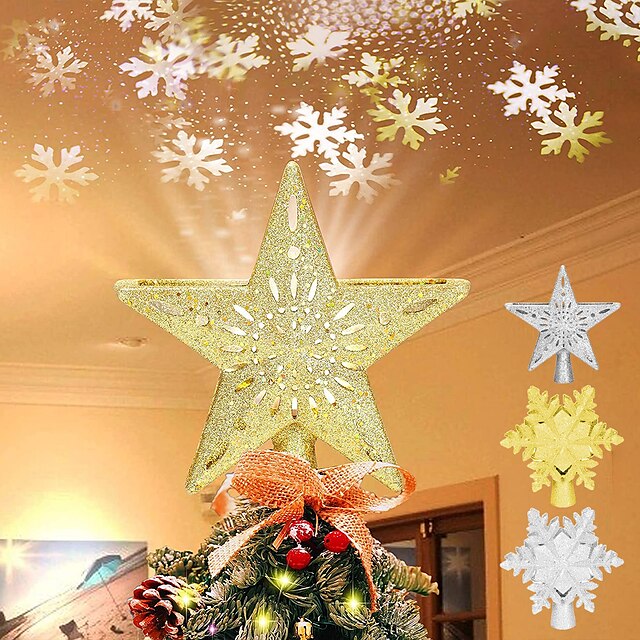 Topper de árvore de estrela de natal com luzes de projetor de floco de neve  led