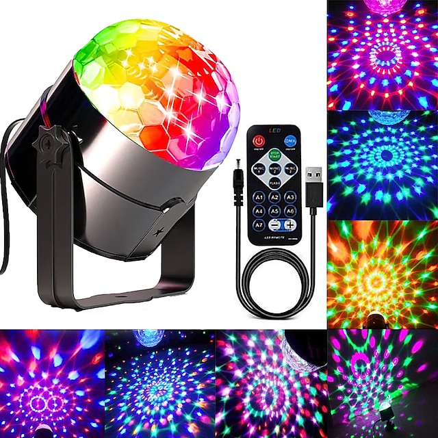  mini dj disco ball party luces de escenario led 7 colores equipo de proyector de efectos para iluminación de escenario con control remoto sonido activado para bailar regalo de navidad ktv bar