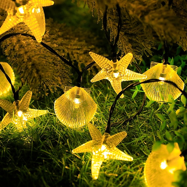  napelem tengeri csillag kagyló lámpafüzér óceán téma 12m-100led 7m-50led 6,5m-30led kültéri vízálló füzér lámpák karácsonyi parti esküvő ünnep kert lakberendezés