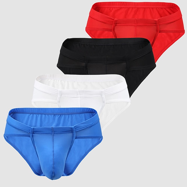  Men's 3 Pack Briefs Brief Underwear Ice Silk Washable Comfortable Solid Color Medium Waist Black White