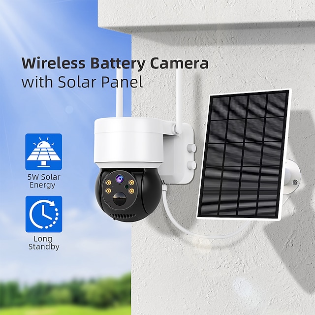  Hiseeu cámara wifi con paneles solares al aire libre 5x zoom 1080p ptz cámara ip pir detección de movimiento audio video cámara de vigilancia
