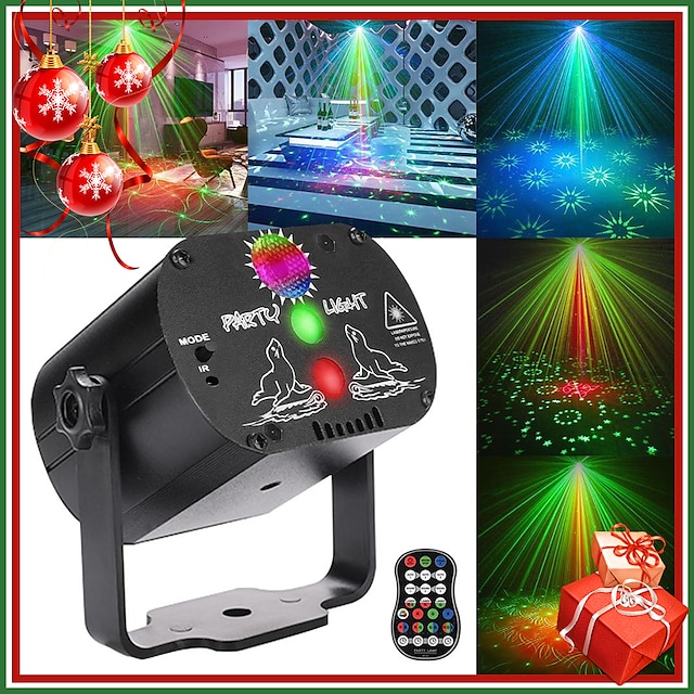  festlys dj disco scene laser strobe lys led stemmekontroll musikk usb oppladbar 60 mønstre rgb projektor med fjernkontroll til jul halloween pub ktv disco bursdag bryllup