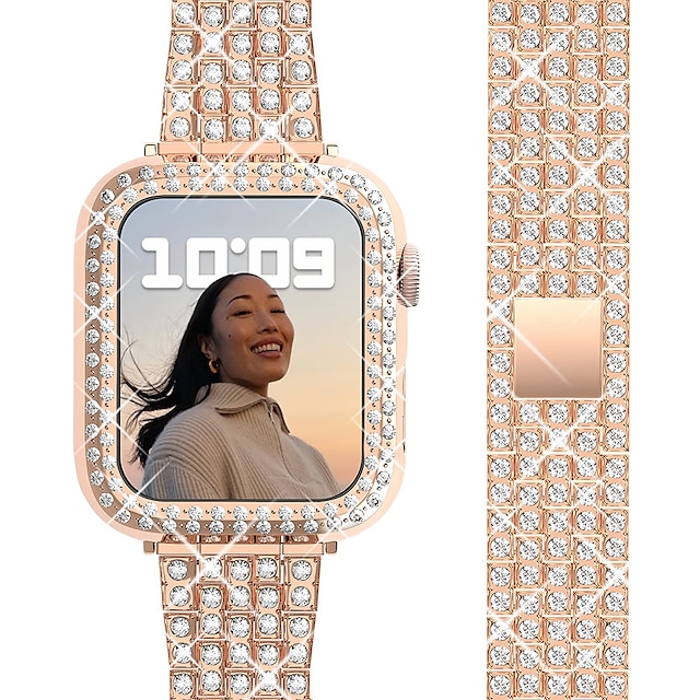  Bratara de bijuterii Compatibil cu Curea de ceas Apple Watch 38mm 40mm 41mm 42mm 44mm 45mm 49mm cu Case Dame Lux Oțel inoxidabil Stras Curea de ceas de schimb pentru iwatch Series Ultra 8 7 6 5 4 3 2