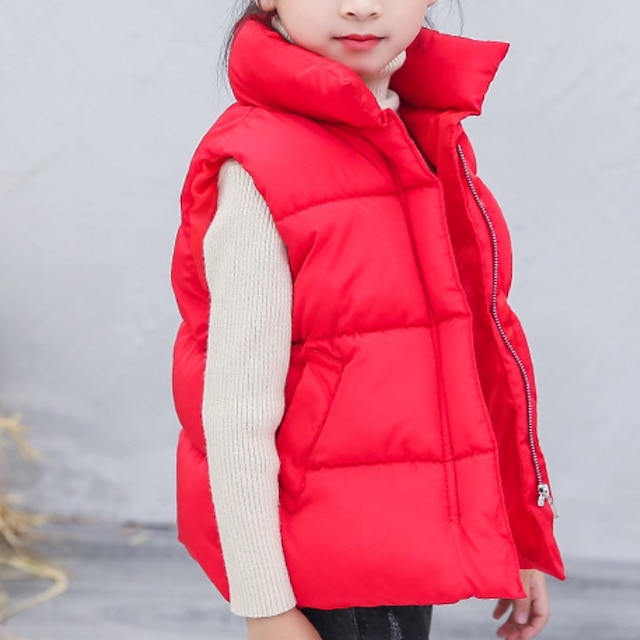  Kids Girls' Vest Coat Sleeveless Green Black Red Solid Color Winter Fall Fashion Outdoor 7-13 Years