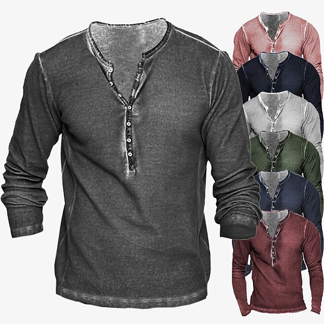  Men's Henley Shirt T shirt Tee Henley Lightweight 1950s Casual Long Sleeve Orange red Green Blue Dark Gray Red Gray Solid Color Henley Outdoor Casual Button-Down Clothing Clothes Lightweight 1950s