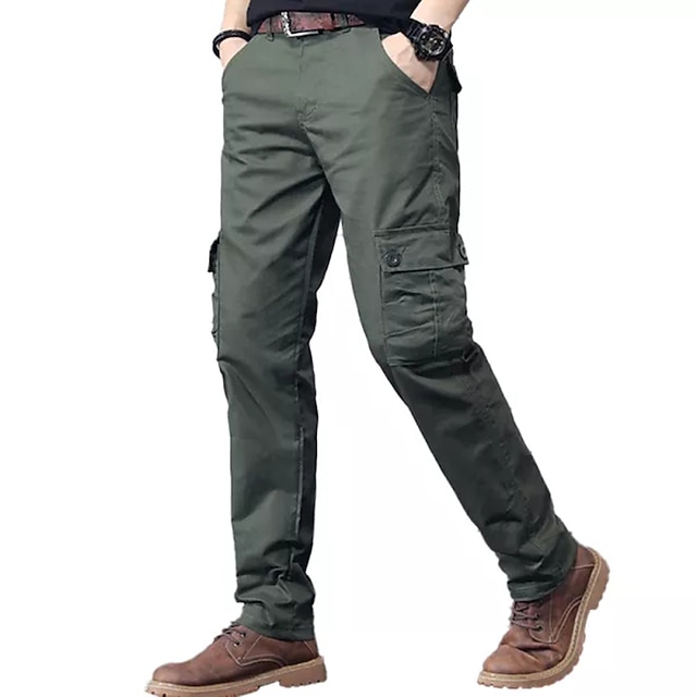  Men's Cargo Pants Cargo Trousers Trousers Multi Pocket Straight Leg Plain Comfort Wearable Full Length Outdoor Casual Daily 100% Cotton Sports Stylish Black Khaki