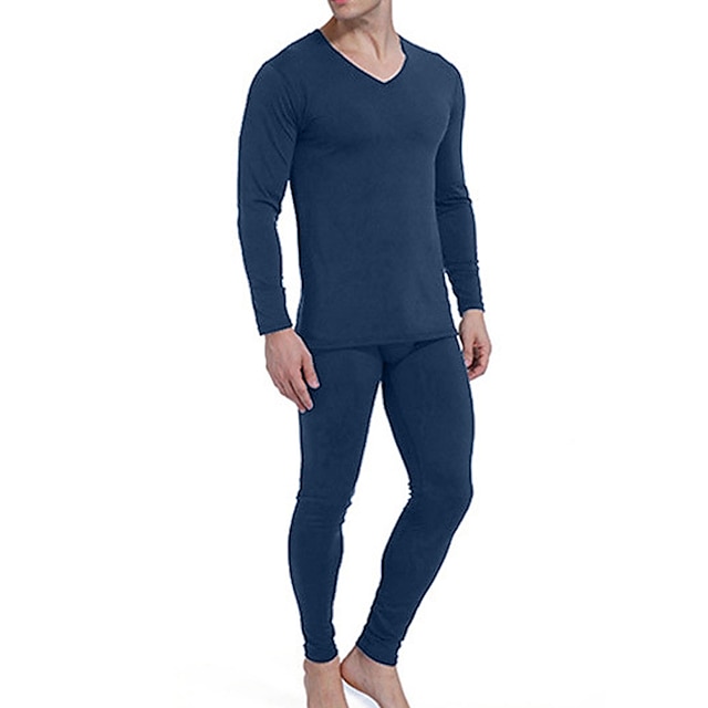Men's Thermal Underwear Sleepwear Thermal Set 1 set Pure Color Stylish