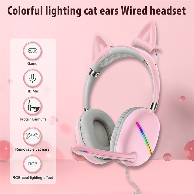  akz-d52 kabelová náhlavní souprava kočičí ucho bluetooth sluchátka rgb stereo baskytary helmy pro děti dívka dárek sluchátka na počítač pouzdro na telefon sluchátka hráč s mikrofonem