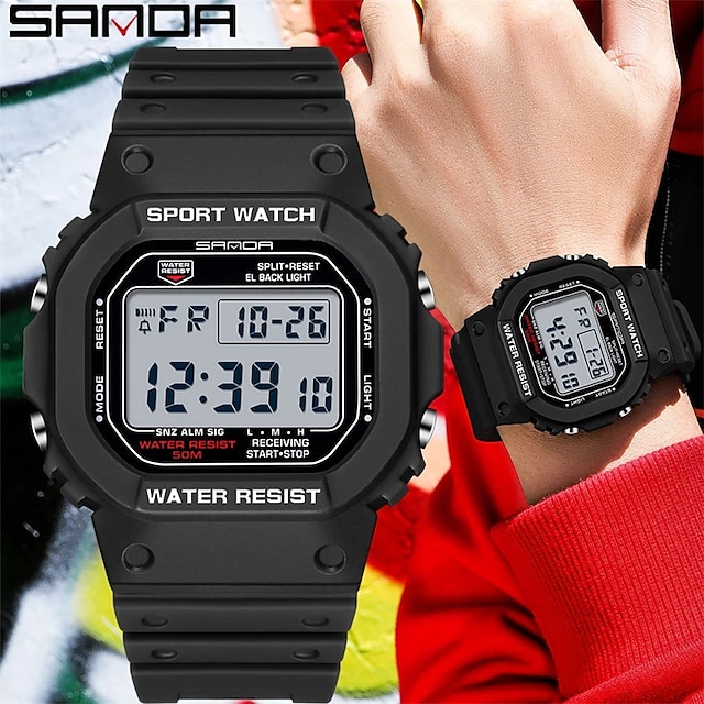  שעון דיגיטלי בסגנון סנדה מותג יוקרה לגברים שעון צבאי אופנה גברים ספורט שעון מעורר שעון עצר שעון יד זכר