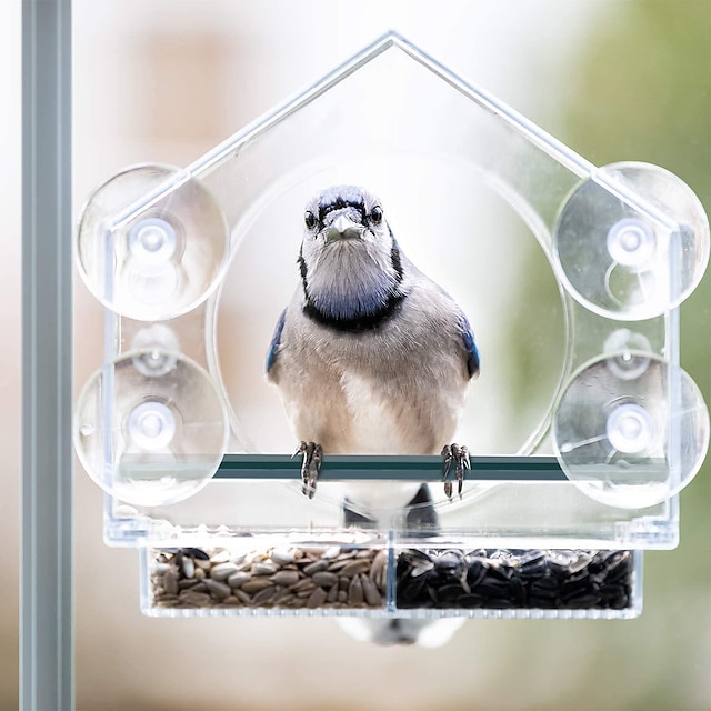  מאכיל ציפורים לחוץ - מאכיל ציפורים בחלון שקוף עם כוסות יניקה חזקות - חלון מאכיל ציפורים שקוף בהר אקריליק בית ציפורים עבור מושב חלון חתול