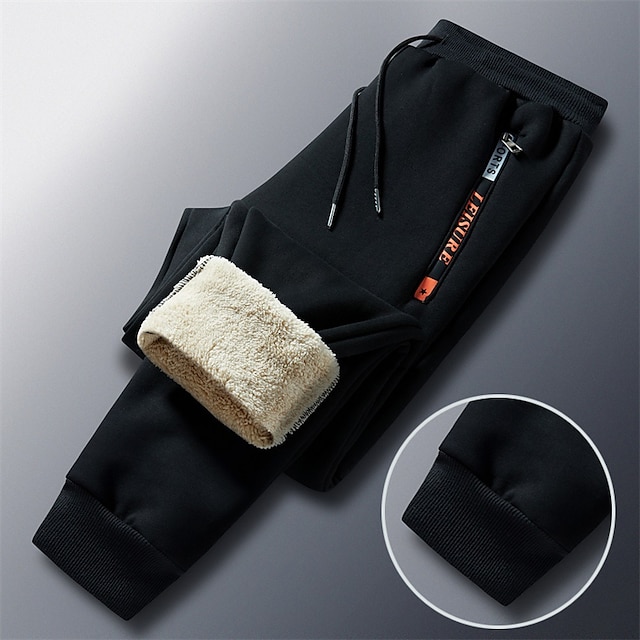  Men's Sherpa Fleece Pants Sweatpants Joggers Winter Pants Drawstring Solid Color Comfort Warm Casual Daily Going out Sports Stylish 1 2 Micro-elastic
