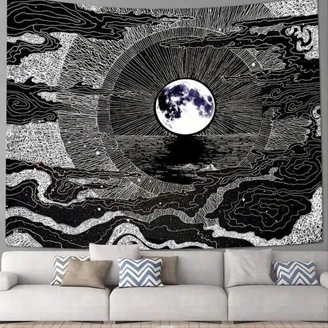  svart hvit måne stor veggteppe kunst dekor teppe gardin hengende hjem soverom stue dekorasjon polyester