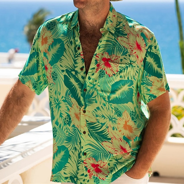Hombre Camisa Estampados Hojas Verde Trébol Exterior Calle cortas Abotonar Estampado Ropa Tropical Moda Design Hawaiano 9417874 2022 – $19.99