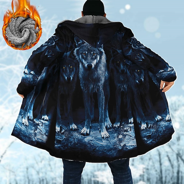  Pánské Zvíře Vlk Grafické tisky Zimní kabát Fleecová bunda Kabát Zahřívací Prodyšné Pohodlné Módní Šik ven Sport Sporty a outdoor Denní nošení Jdeme ven Zip Kapsy Tisk Podzim zima Mikina Dlouhý rukáv