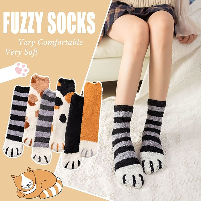 Women Fuzzy Socks Cozy Soft Fluffy Cute Animal Slipper Socks Sleeping Warm Socks Christmas Gift for Girls