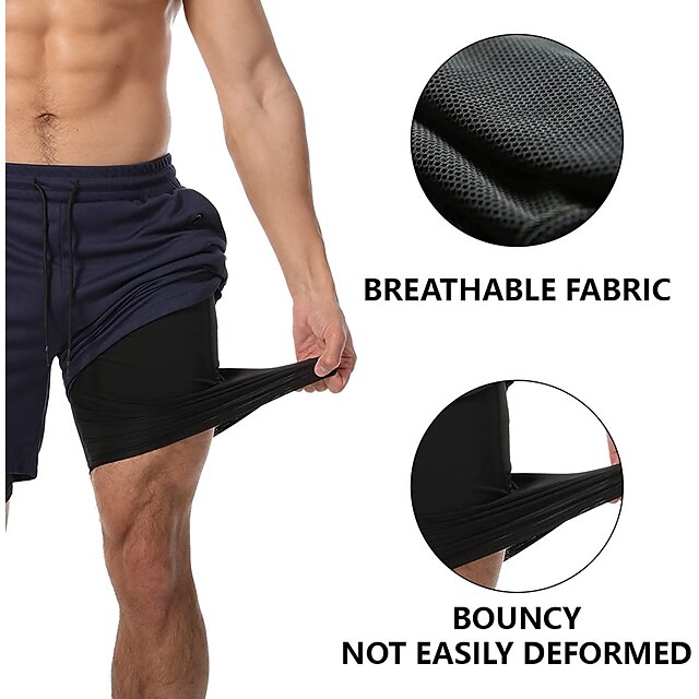 Men's Running Shorts Gym Shorts Drawstring 2 in 1 Bottoms Outdoor