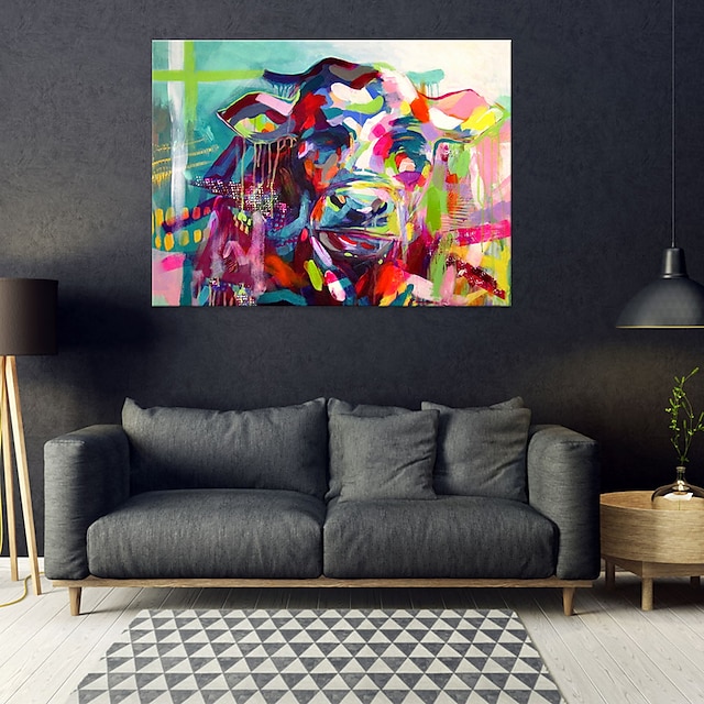  pictură în ulei realizată manual, pânză, artă de perete, decorare, animale moderne, vite colorate, pentru decorarea casei, pictură rulată fără rame, neîntinsă
