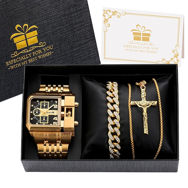 Oulm Men Quartz Watch Set Business Men's Wrist Watch Gift Set Luxury