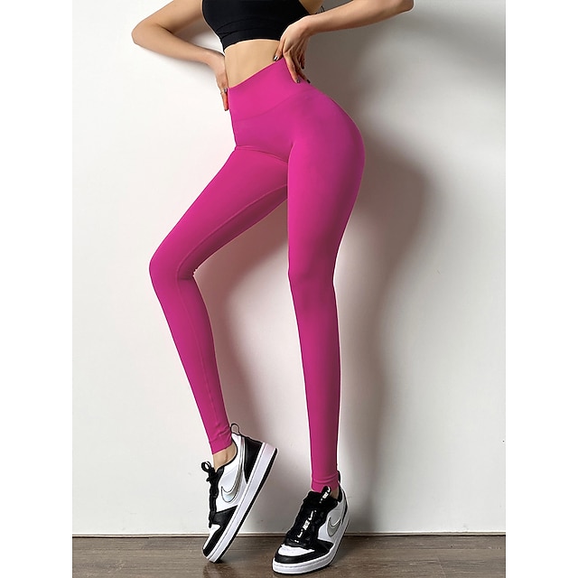  Women's Yoga Pants Tummy Control Butt Lift Breathable Scrunch Butt Yoga Fitness Gym Workout High Waist Tights Leggings Bottoms Black Rosy Pink Fuchsia Winter Sports Activewear Skinny Stretchy