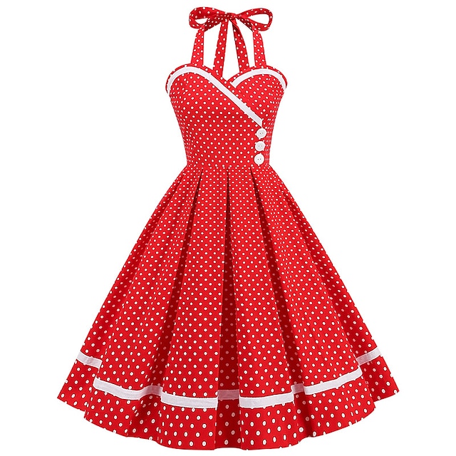 retro vintage šaty z 50. let 20. století koktejlové šaty swingové šaty halter flare šaty vánoční společenské šaty dámské maškarní večírek / večerní šaty